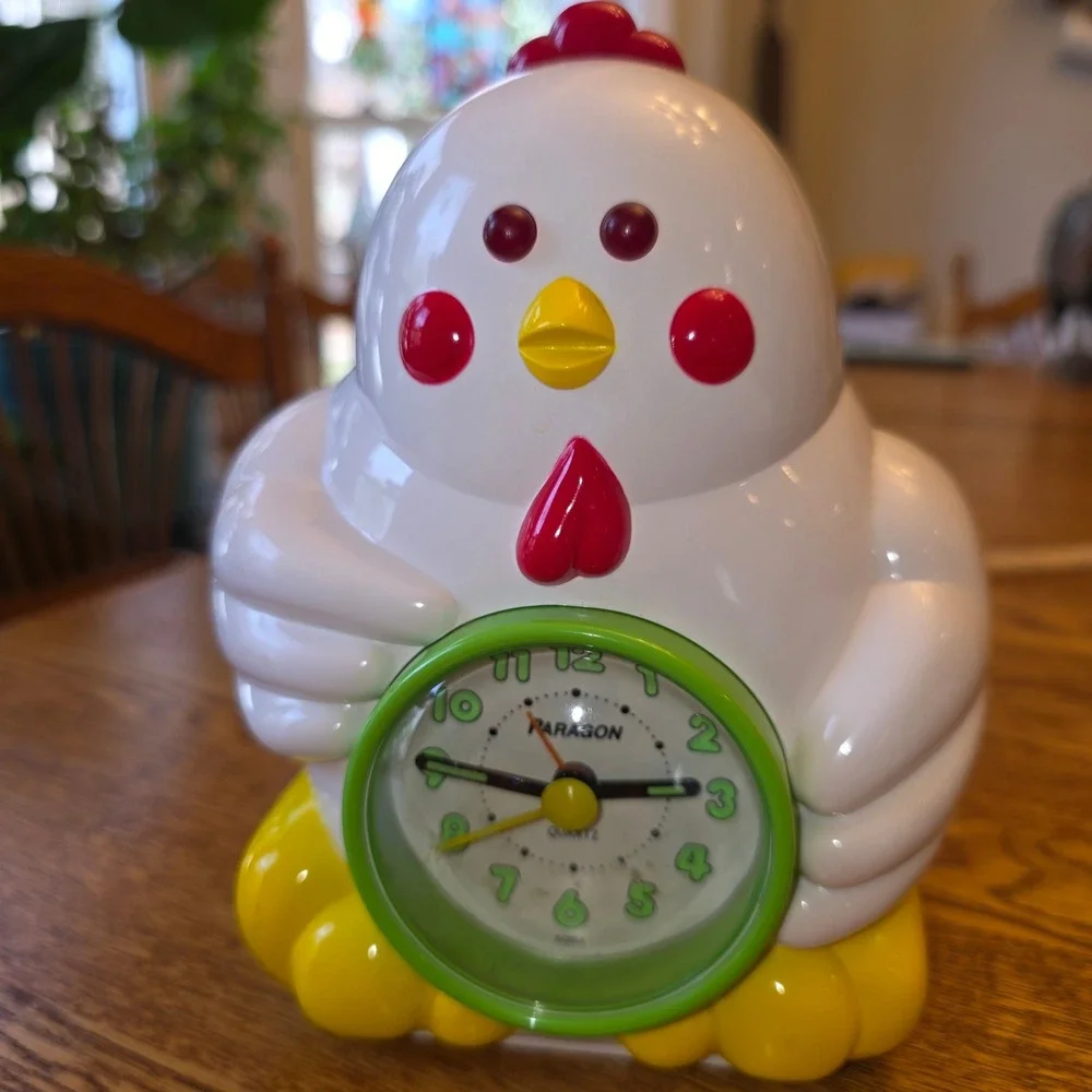 Vintage 90s Paragon Chicken Alarm Clock Glow Eyes Talks Hen Novelty Korea‎ Works
